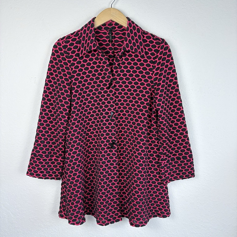 Ic By Connie K Jacket M Swing Artsy Pink Mid Length Tunic Textured Abstract Boho